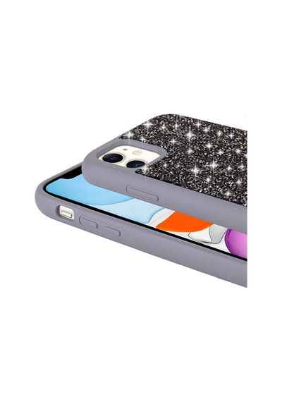 Apple Uyumlu iPhone 11 Kılıf Simli Pırlanta Taşlı Kamera Yükseltili Silikon Celikaksesuar Lila