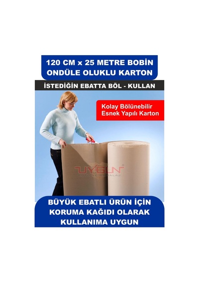 120 Cm X 25 Metre Bobin Ondüle Oluklu Karton, Kargo Kartonu, Paketleme Kartonu 25 Adet