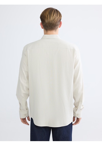 Lcwaıkıkı Classic Bej Regular Fit Keten Karışım Erkek Gömlek