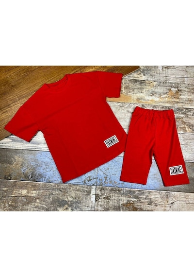 Oversize T-shirt Şort Tayt İkili Takım Kırmızı