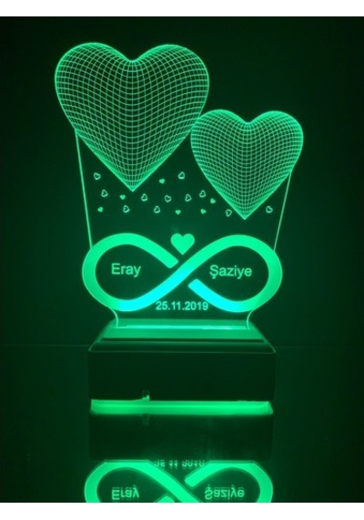 Sevgiliye Hediye Özel 3D 2 Kalp Led Gece Lambası