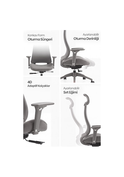 Lizbon Ergonomik Çalışma Koltuğu - Gri