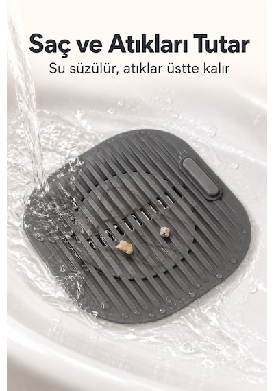 Süzgeçli Silikon Mutfak Lavabo Gider Tutucu Koruyucu Mat Gri 11,5 Cm