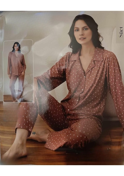 Boyraz Kadın Süet Boydan Düğmeli Pijama Takımı 02020 - 1 Adet 001