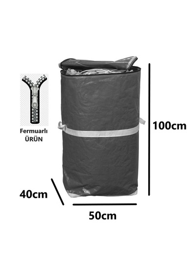 Ev-ış Branda Taşıma Çuvalı 50x40+100cm Fermuarlı Ve Cepli 170gr.tekstıl Çuvalı- Gri