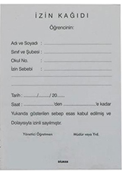 Dilman Öğrenci Izin Kağıdı 100'Lü