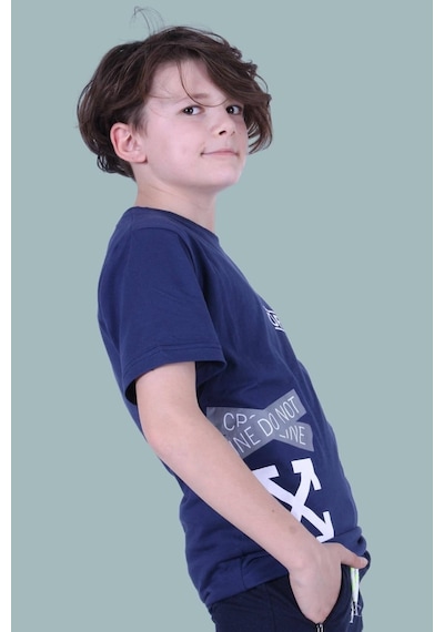 Panios Kids X Baskılı Sıfır Yaka Erkek Çocuk Indigo T-shirt İndigo