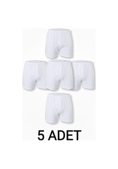 Enmodaiçgiyim 5 Adet Beyaz %100 Pamuk Rahat Kesim Erkek Paçalı Külot Boxer