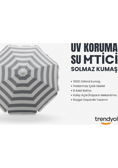 360 Dönebilen Plaj Şemsiyesi Uv Korumalı Su İtici Solmaz Kumaş 190 Gr Dokuma Polyester -gri