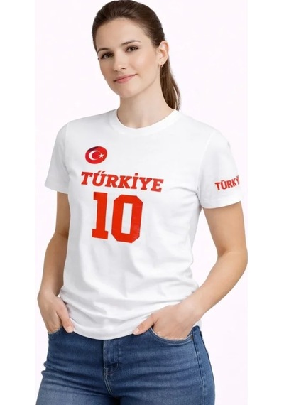 Veraura Lifestyle Türkiye Ay Yıldız Baskılı 10 Numara Forma Tişört Taraftar T-shirt - Beyaz
