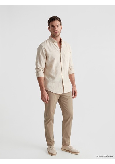 Lcwaıkıkı Classic Bej Regular Fit Keten Karışımlı Erkek Gömlek