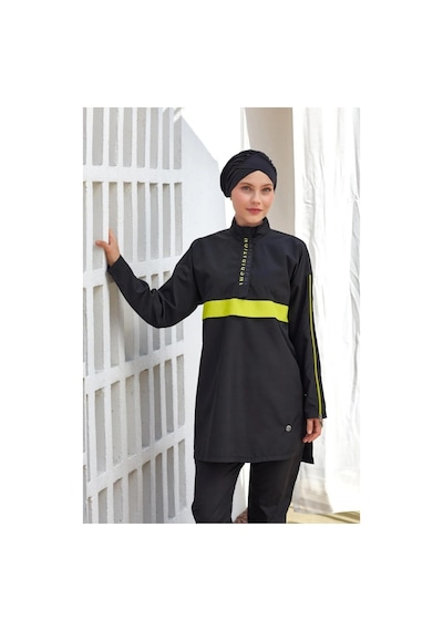 Adasea 251502 Henley Tam Kapalı Tasarım Tesettür Mayo Siyah