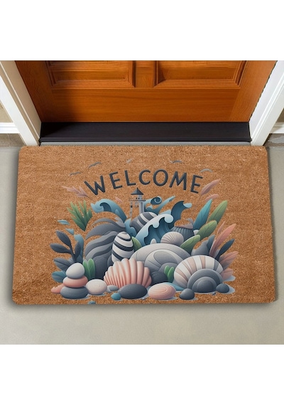 Valerine Life Deniz Feneri Deniz Taşları Welcome Kapı Önü Paspası 45x70cm