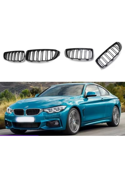 Bmw 4 Serisi F32 F33 F36 2013-2019 Uyumlu Ön Panjur Böbrek M4 Görünüm Izgara Çift Çizgi İthal Piano Black 1.sınıf Sağ Sol Takım