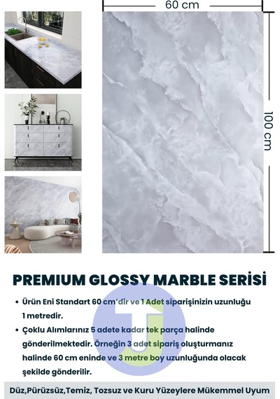 Technojet Kendinden Yapışkanlı Mermer Desen Folyo Mutfak Banyo Tezgah Duvar Kaplama 60cmx100cm Açık Gri