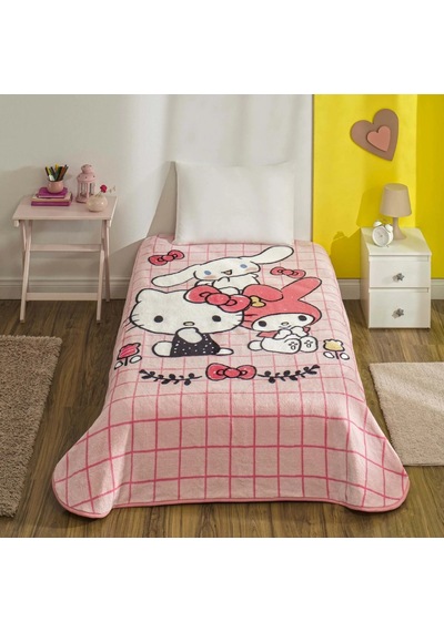 Taç Ek Kişilik Çocuk Battaniye 160x220 Hello Kitty Friends Pembe Pembe