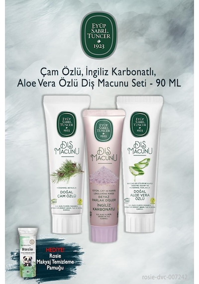 Eyüp Sabri Tuncer 3'lü 90 Ml Çam, Karbonat, Aloe Vera Diş Macunu, Rosie Beyazlık