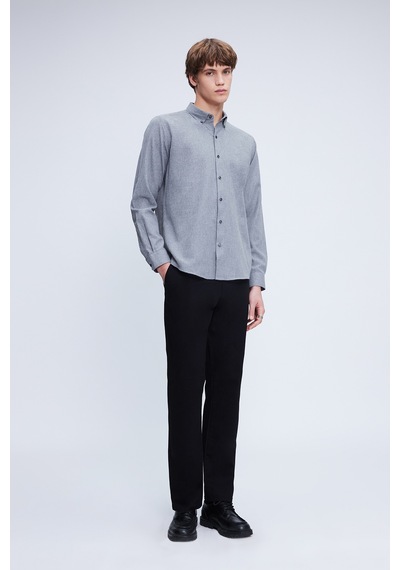 Hatemoğlu Gri Slim Fit Uzun Kol Düğmeli Yaka Flanel Gömlek 24d190000056 007 Gri