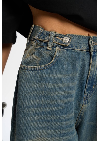 Mai Collection Mai Studios Co. Port Kemer Detaylı Kirli Mavi Jean Pantolon Mavi