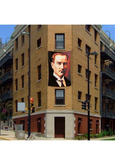 Mustafa Kemal Atatürk Sivil Portre Cephe Poster Bayrağı - 2x3 Metre 1