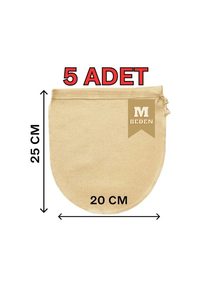25x30 Cm 5 Adet Organik Pamuk Süzme Kesesi Süt Bezi Çok Amaçlı Kese Süt Bezi Yoğurt Peynir Bej