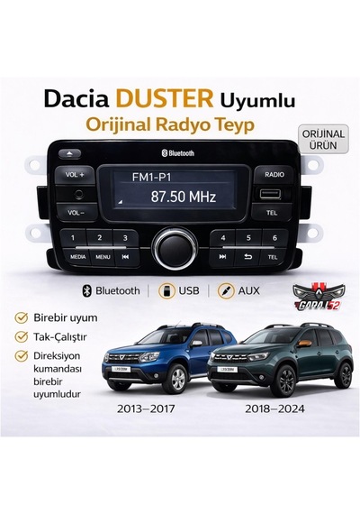 Dacia Duster Uyumlu  Radyo Teyp Cd Siz Yeni Versiyon Beyaz Ekranlı 280218771r