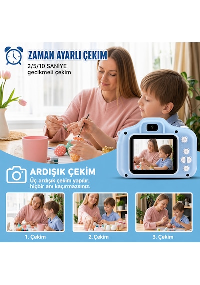 Çocuk Dijital Fotoğraf Makinesi + Şifreli Elektronik Kumbara Seti Eğitici Oyuncak Para Biriktirme & Fotoğraf Çekme