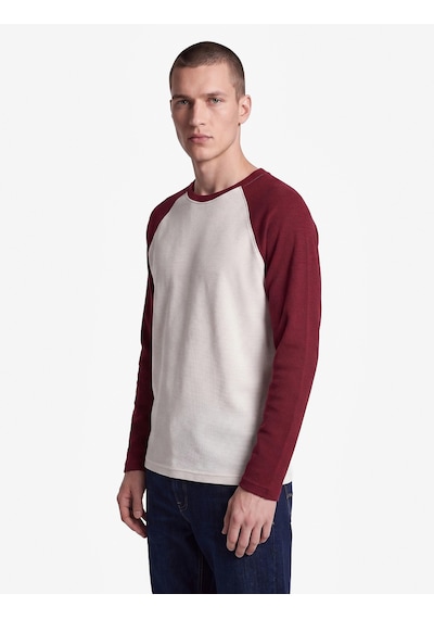 Koton Pamuklu Waffle Dokulu Oversize Bisiklet Yaka Kontrastlı Uzun Reglan Kollu Tişört Beyaz 7wam10146mk