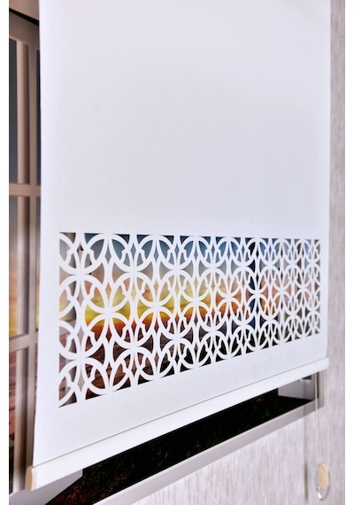 Ekru Dairesel Lazer Kesim Modern Stor Güneşlik Perde