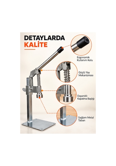 Gazzel Şişe Kapatma Aleti Gazoz Soda Şişesi Taç Kapak Makinası + 500 Adet Gazoz Kapağı Açık Gri