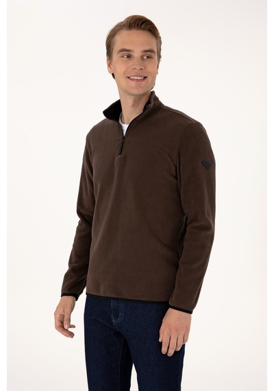 U.S. Polo Assn. Erkek Regular Fit Koyu Kahverengi Polar Yarım Fermuarlı Basic Sweatshirt 50313777-VR084