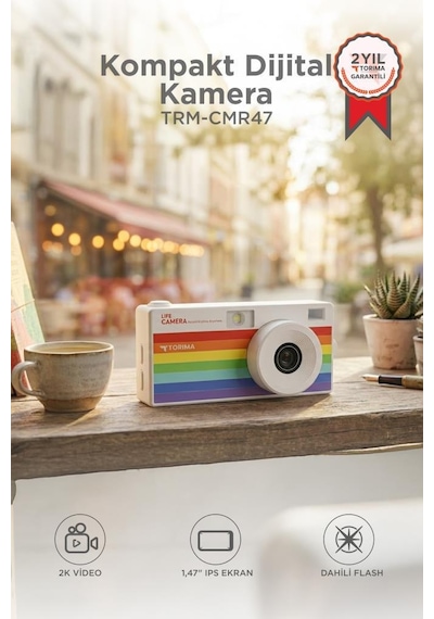 Torima Life Dijital   Kamera Selfie Video Vlog Kamerası Mini Fotoğraf Makinesi CMR47 Beyaz