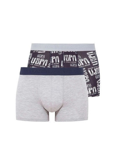U.S. Polo Assn. Erkek Gri Melanj 2 Li Boxer 80358 Baskılı - Gri Melanj