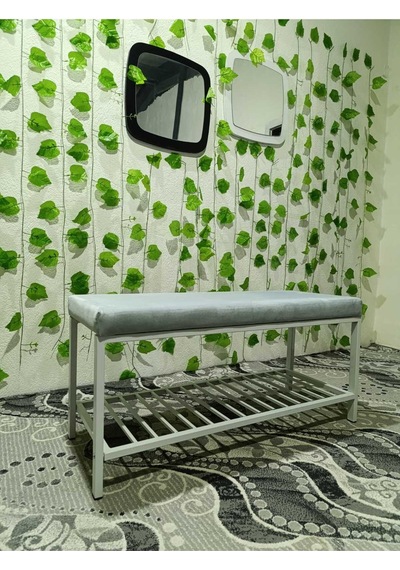 Özcan Metal Beyaz Metal Ayaklı Raflı Bench Puf Bank Antre Mutfak Salon Yatak Odası Puf Bank 105 40 Gümüş