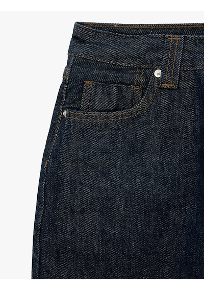 Koton Pamuklu Normal Bel Düğmeli Cepli Mini Denim Şort Etek Koyu İndigo 6sal70033md