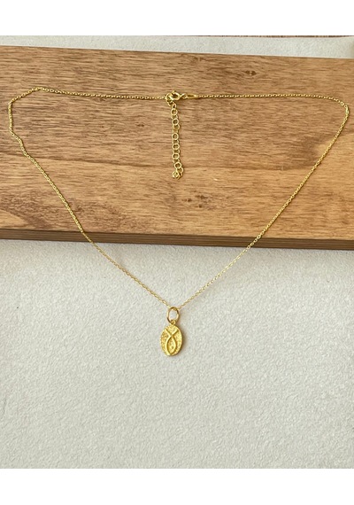 925 Ayar Gümüş Balık İşli Gold Renginde Zincirli Gümüş Kolye 45 Cm
