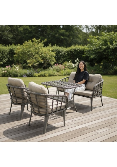 Tu Tienda Kartepe 2 1 1 Sehpa 60 90 Rattan Bahçe Balkon Takimi,antrasit Rattan/gri Kumaş Gri