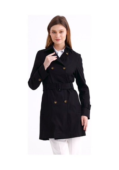 Pastelastore Esnek Pamuk Gabardin Kısa 80cm Omuz Apoletli Kemerli Kadın Trençkot 1120 Siyah Pastelastore Esnek Pamuk Gabardin Kısa 80cm Omuz Apoletli Kemerli Kadın Trençkot 1120 Siyah