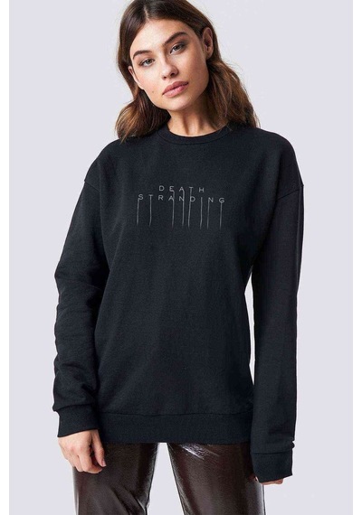 Death Stranding Logo Baskılı Siyah Kadın Sweatshirt