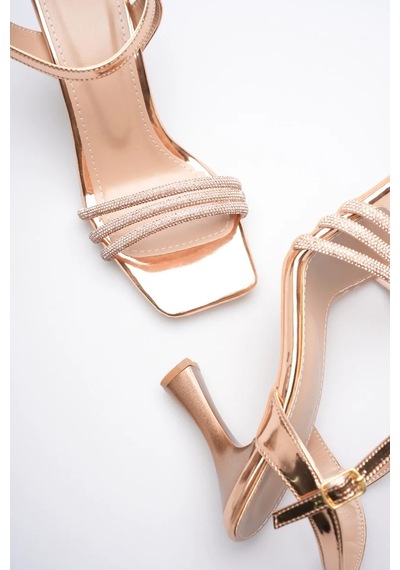 Trendella Rose Gold Taşlı İnce Topuklu Abiye Sandalet Tr20my15g Yeşil