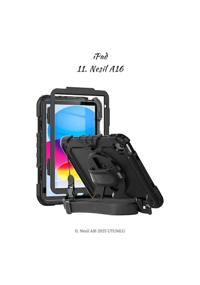 Apple Uyumlu iPad  11. Nesil 2025 A16 Çip Defender Askılı 360 Dönebilir Standlı Zırh Tablet Kılıfı Korumalı Kapak