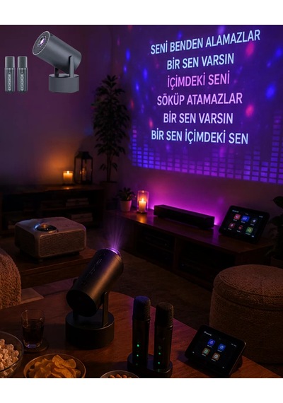 Bluetooth Hoparlörlü Akıllı Projektör Kablosuz Karaoke Mikrofonlu 56582299