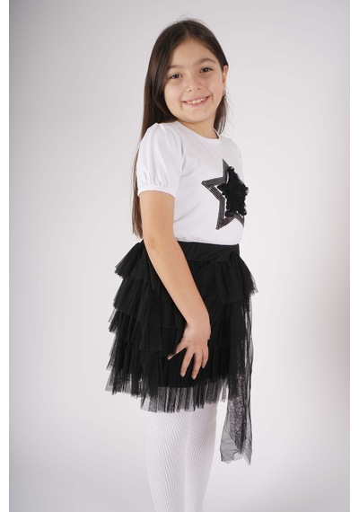 Miniko Kids 23 Nisan 29 Ekim Konsept Yıldız Detaylı Tül Detaylı Kat Kat Tütü Etekli Takım Siyah Miniko Kids 23 Nisan 29 Ekim Konsept Yıldız Detaylı Tül Detaylı Kat Kat Tütü Etekli Takım Siyah
