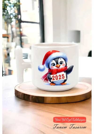 Yeni Yıl Yılbaşı Noel Tasarımlı T Kulp Seramik Kupa 95 Beyaz