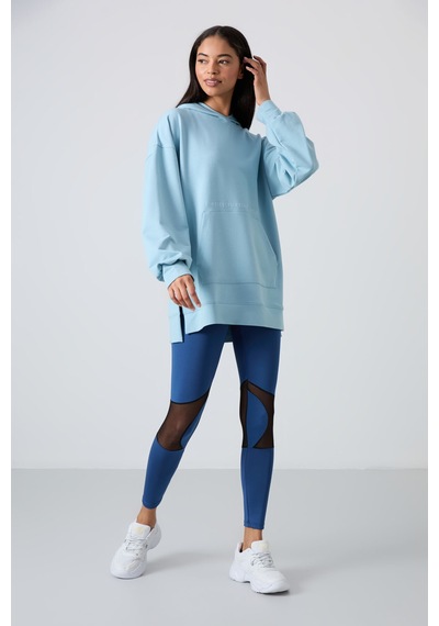 Tommy Life Açık Mavi Balon Kol Yazı Nakışlı Kadın Oversize Tunik Sweatshirt - 97163 Açık Mavi