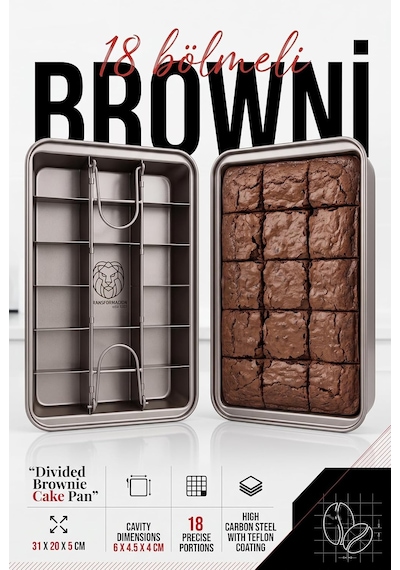 18 Bölmeli Yapışmaz Brownie Kek Kalıbı Çıkarılabilir Izgaralı Karbon Çelik Teflon Bölmeli Fırın Tepsisi Porsiyonluk Mini Kek Bar Kurabiye Hamur İşleri Kalıbı 723425 Çok Renkli