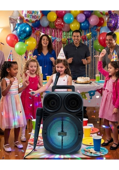 Hubrendy Tekno Kablosuz Karaoke Hoparlör Mikrofonlu Rgb Işıklı Bluetooth Speaker Usb Tf Kart Destekl