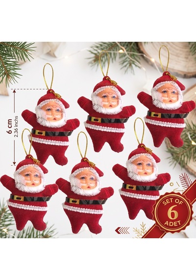 Bakgelal 6'lı Noel Baba Yılbaşı Ağacı Süsü 6 Cm Kırmızı Asılabilir Çam Ağacı Dekoru - 9057412767787 Diğer