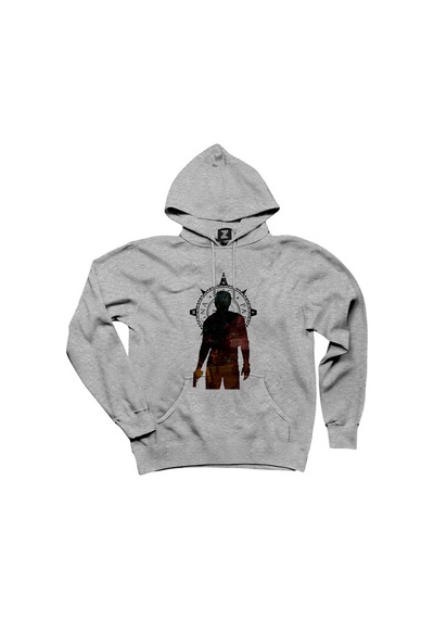 Uncharted 4 Nathan Drake Adventure Gri Kapşonlu Sweatshirt Gri