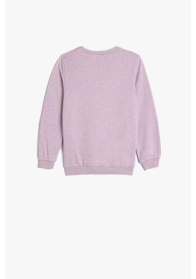 Koton Kız Bebek Çiçekli Sweatshirt Uzun Kollu Bisiklet Yaka Pamuklu Lila